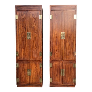 Vintage Campaign Armoires by Henredon, a Pair. For Sale