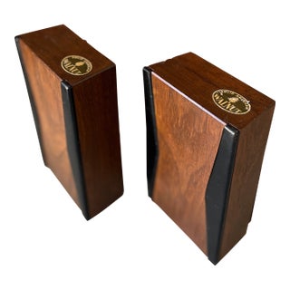 Solid American Walnut Vintage Bookends With Black Accents & Red Felt Bottoms For Sale
