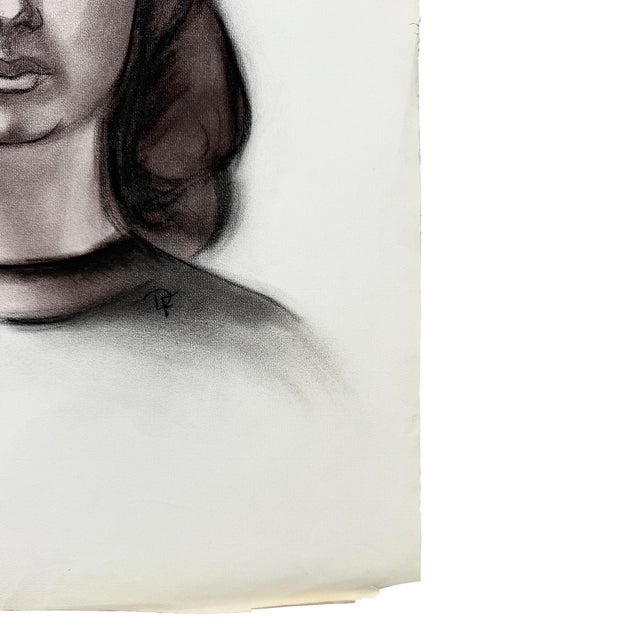 Mid-Century Modern Mid 20th Century Signed Charcoal Portrait Drawing of a Woman With Dark Hair Donna Foreman Hopper For Sale - Image 3 of 9