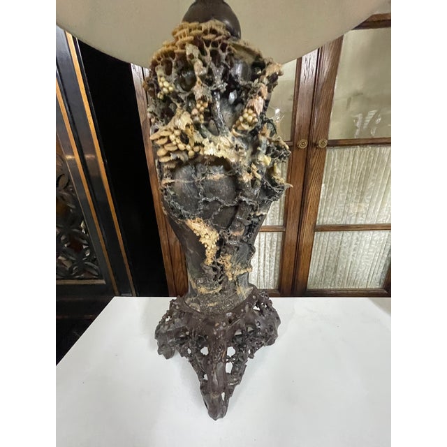 Antique Chinese Elaborately Carved Natural Hard-Stone Table Lamps—A Pair For Sale - Image 9 of 18