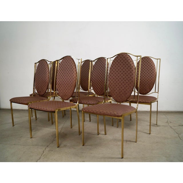 Mid-Century Modern 1970’s Italian Hollywood Regency Brass Dining Chairs - Set of 8 For Sale - Image 3 of 12