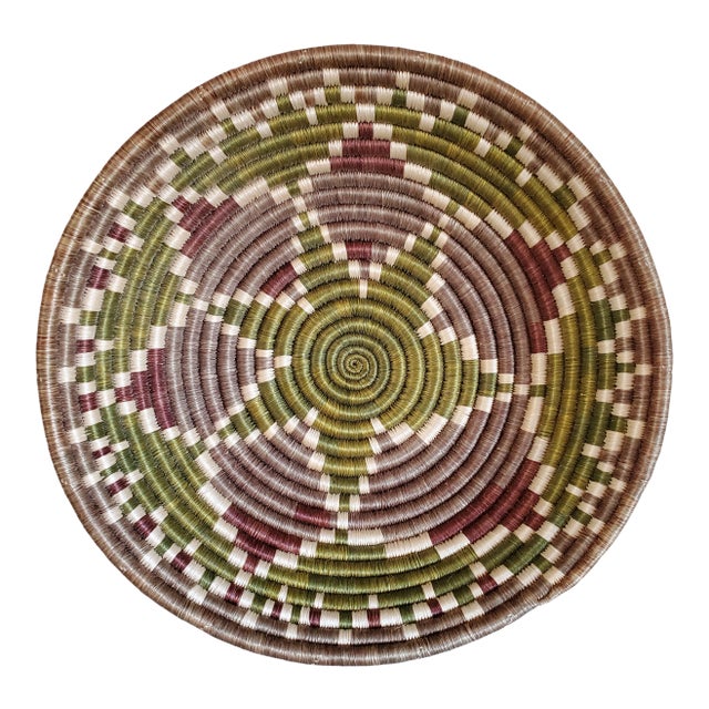 1930s Handwoven Green and Brown Handwoven Basket For Sale