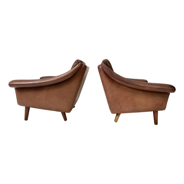 Pair of 1960's Danish Leather Lounge Chairs Attributed to Aage Christiansen For Sale