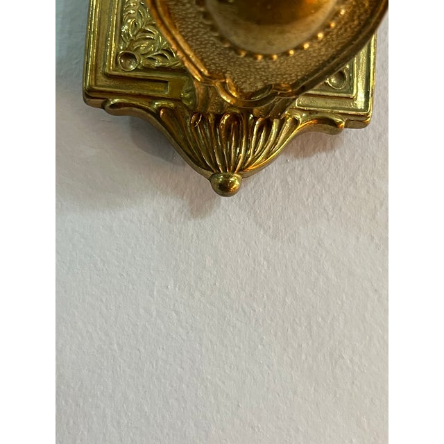 Metal Vintage Pair of Italian Solid Brass Cherub Wall Sconce For Sale - Image 7 of 9