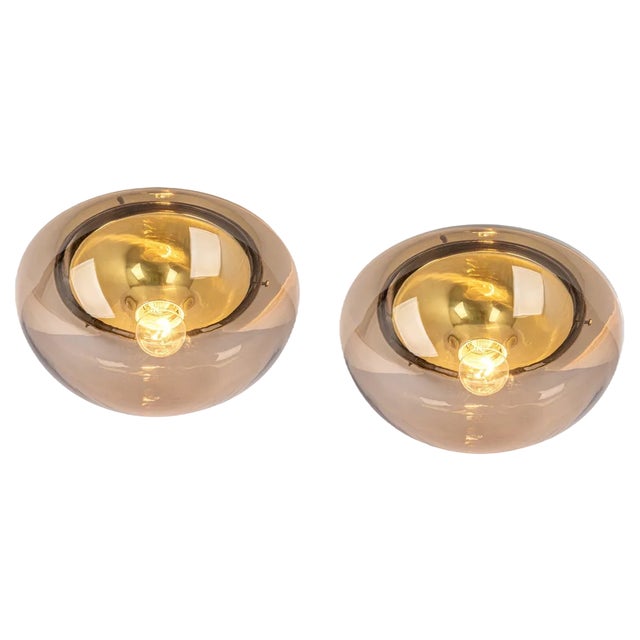 Mid-Century Smoked Glass Flushmount attributed to Limburg, Germany, 1970s For Sale