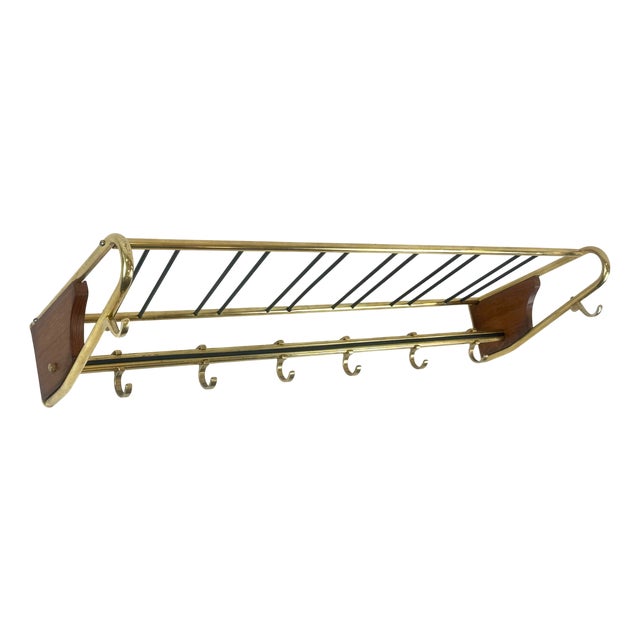 Mid-Century Teak and Brass Coat Rack, 1950s For Sale