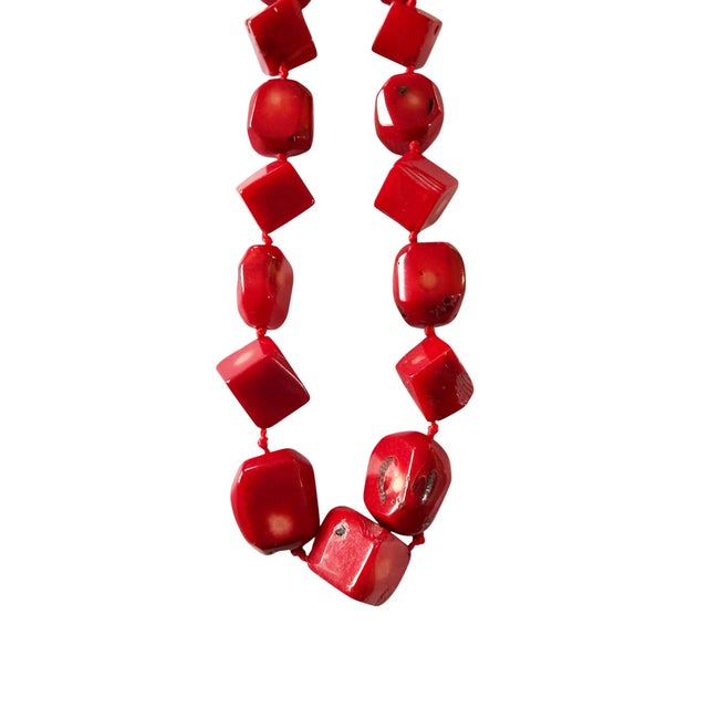 Stone Vintage Nepalese Natural Red Coral Beads Chocker Necklace 25 Beads For Sale - Image 7 of 8