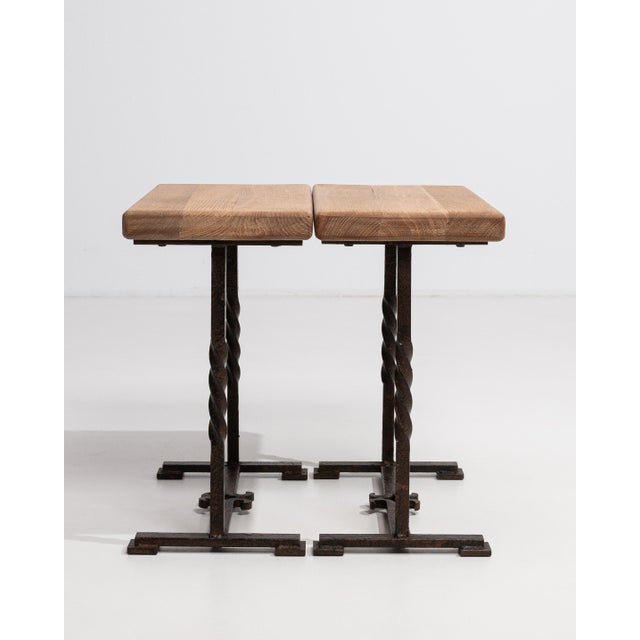 1970s Pair Of Oak Side Tables With Iron Base For Sale - Image 12 of 15