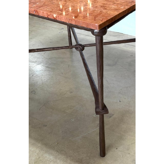 Giovanni Banci for Hermès Hammered Iron & Breccia Rossa Marble Table, Circa 1990 For Sale - Image 6 of 18