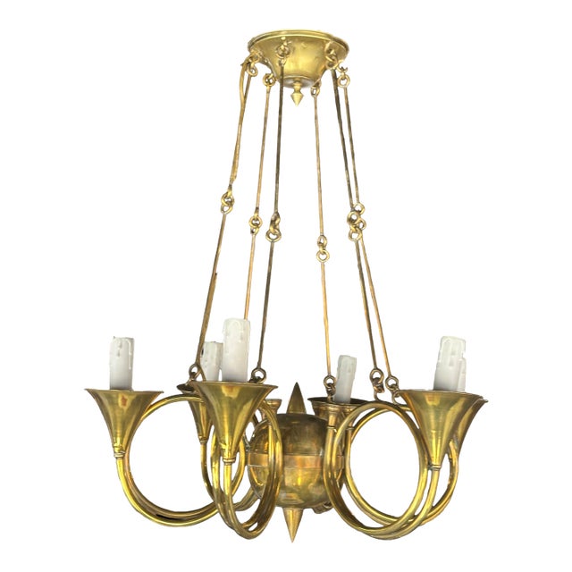 Phoenix Day French Horn Custom Solid Brass Chandelier For Sale