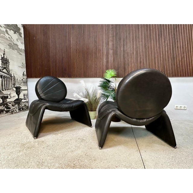 Calypso C35 Leather Lounge Chairs by Vittorio Introini for Saporiti, Italy, 1980s, Set of 2 For Sale - Image 16 of 18