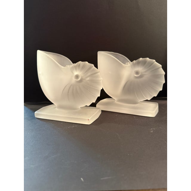 1940s Pair of 1940s New Martinsville Satin Glass Nautilus Seashell Bookends For Sale - Image 5 of 8