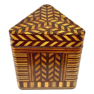 20th C. MCM Parquetry Tea Caddy Humidor Box - Geometric Inlay, Made in China For Sale