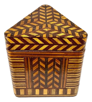 20th C. MCM Parquetry Tea Caddy Humidor Box - Geometric Inlay, Made in China