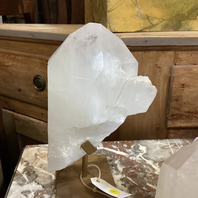 Metal A Quartz Crystal on Golden Stand - H For Sale - Image 7 of 10