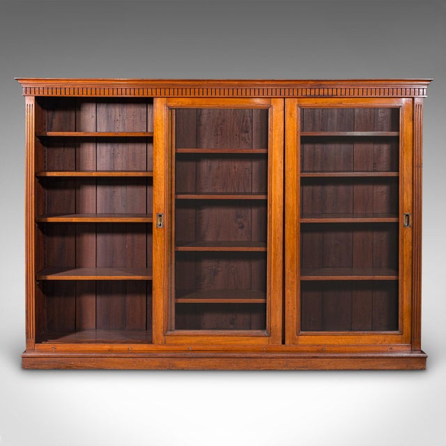 Late 19th Century Large Antique Glazed Bookcase, English Walnut Library Display Cabinet, Victorian For Sale - Image 5 of 12