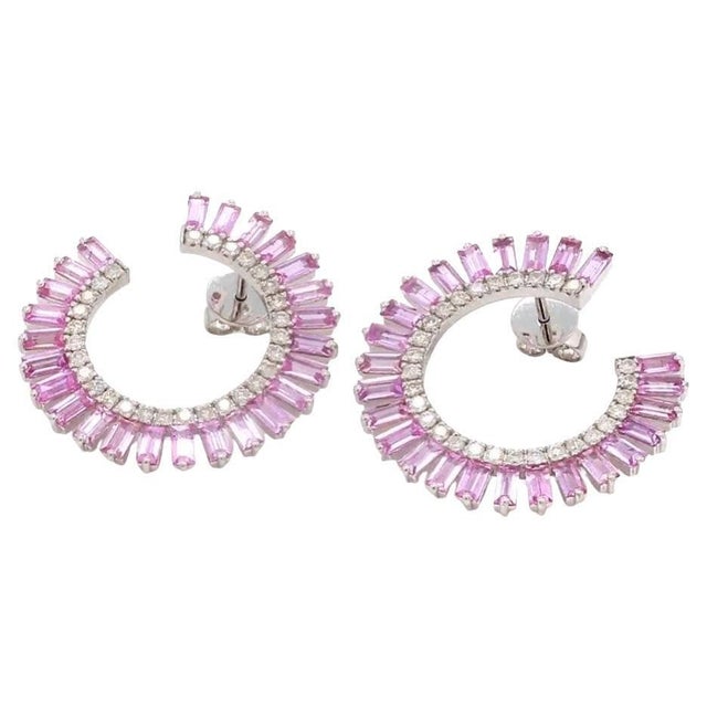 6.72 cts Natural pink sapphire & 1.08 cts diamond earrings in 18k gold For Sale - Image 15 of 18