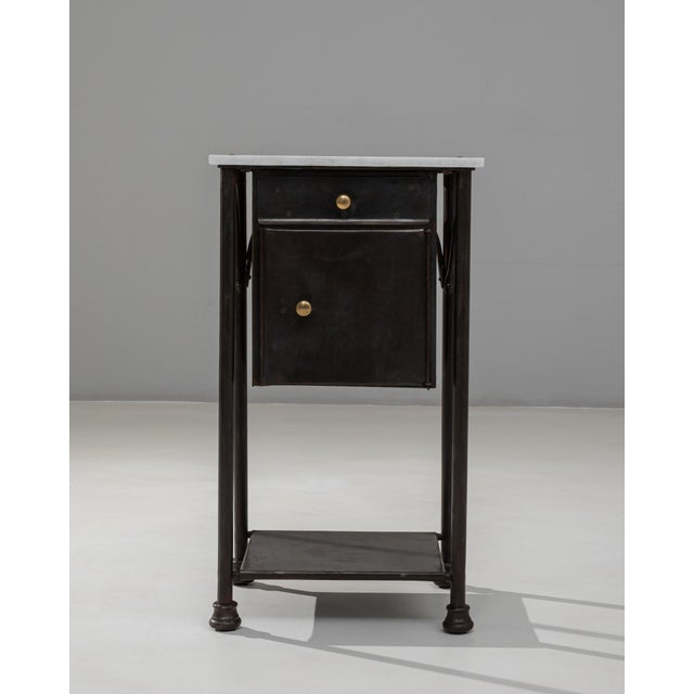 1910s French Industrial Metal Bedside Table With Marble Top For Sale - Image 4 of 18