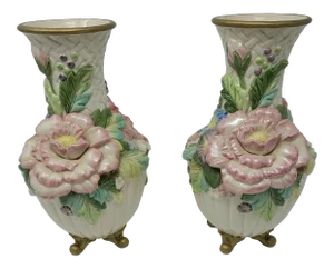 Vintage Fitz & Floyd Chrysanthemum and Tulip Footed Vases a Pair