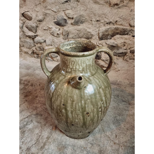Ceramic Large 19th Century French Terracotta Oil Pot with Green Glaze Auvergne For Sale - Image 7 of 13