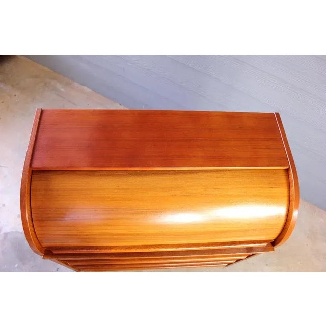 Mid Century Teak Roll Top Secretary Desk Made in Denmark Storage Scandinavian For Sale - Image 9 of 13