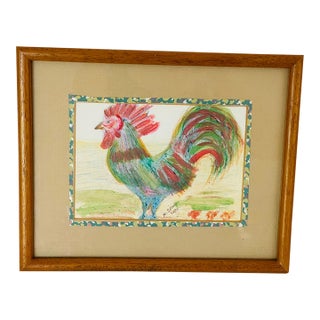 1970s American Folk Art Style Rooster Original Painting For Sale