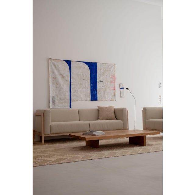 Beige Two-Seater Sofa in Oak and Pearl Fabric by Julien Renault For Sale - Image 8 of 15