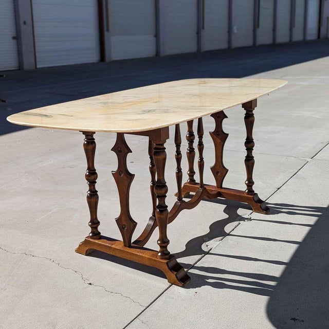 Antique Oval Marble-Top Dining Table With Turned Wood Base For Sale - Image 14 of 18
