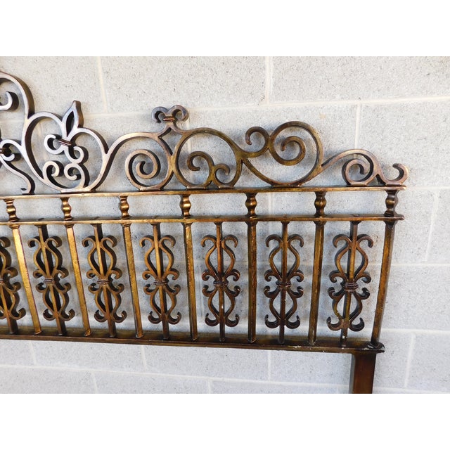 Metal Vintage Italian Regency Wrought Iron Gilt Overlay King Size Headboard For Sale - Image 7 of 12