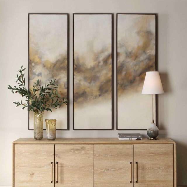 A Breathtaking Panorama Unfolds As Warm Yellows, Oranges, And Soft Grays Intertwine In Fluid Swirls, Crafting Continuous...