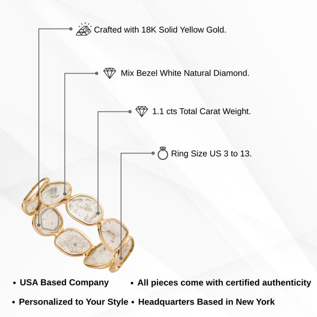 Handmade 1.1ct Uncut Diamond Bezel-Set Band Ring in 18k Yellow Gold Size 5.5 For Sale - Image 12 of 17