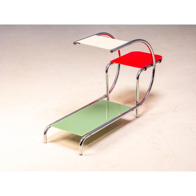 20th Century Bauhaus Tubular Steel Flower Stand with Colored Glass Shelves by Emile Guyot, Czechoslovakia, 1950 For Sale - Image 4 of 6