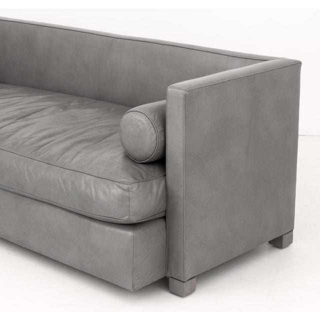 Modern Gray Leather Upholstered 3-Seat Sofa For Sale - Image 4 of 6