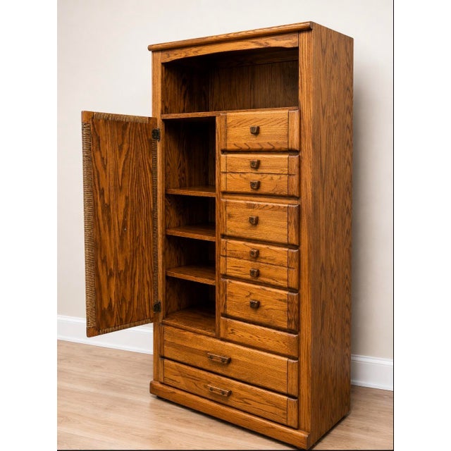 Contemporary Vintage Harrison Solid Oak Gentleman’s Chest and Queen Headboard & Bed Frame Set For Sale - Image 3 of 11