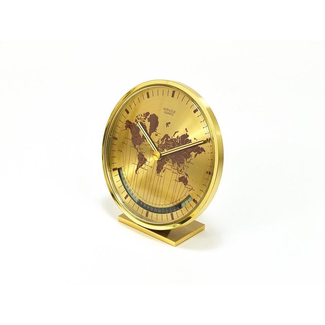 Mid-Century GMT World Time Zone Brass Table Clock, Germany attributed to Wilhelm Kienzle, 1960s For Sale - Image 15 of 17