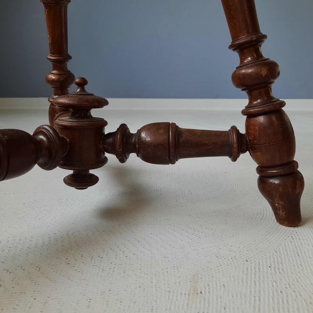 Antique Wooden Stool with Carved Seat, 1900s For Sale - Image 4 of 7