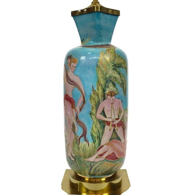 Neoclassical Vintage Neoclassical Hand Painted Porcelain & Brass Lamp C1940 For Sale - Image 3 of 11