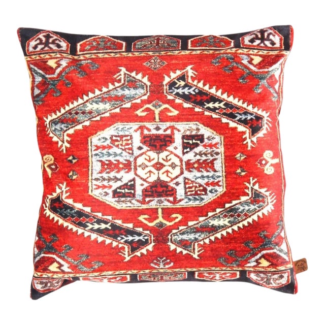 Pasargad DC Traditional Kazak Design Velvet Pillow For Sale
