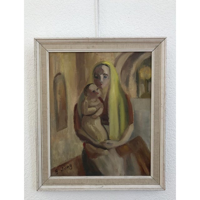 B. Jung, La mère et l'enfant, Oil on Canvas, Framed, in Flawless conditions. Designed 1950 to 1959 This piece has an...