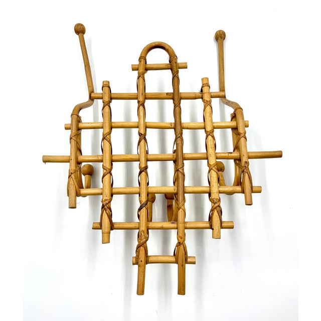 Vintage French Bamboo & Rattan Coat & Hat Rack For Sale In Houston - Image 6 of 7