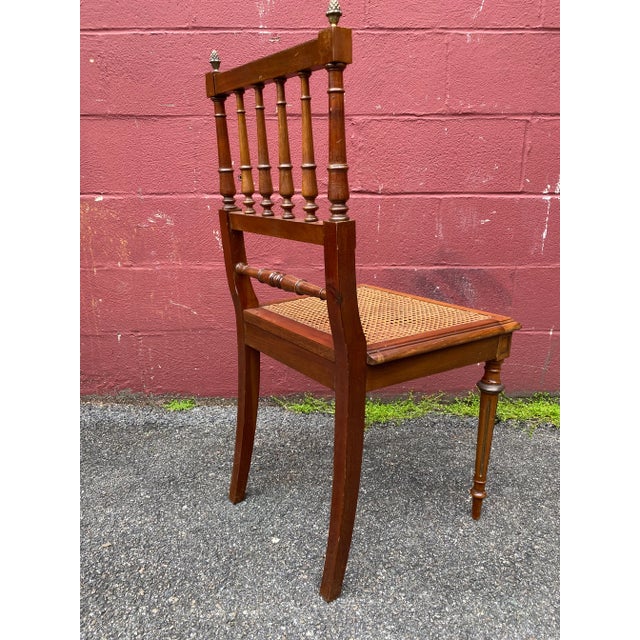 Brown Pair of French Early 20th Century Louis XVI Style Caned Side Chairs With Brass Detail For Sale - Image 8 of 13