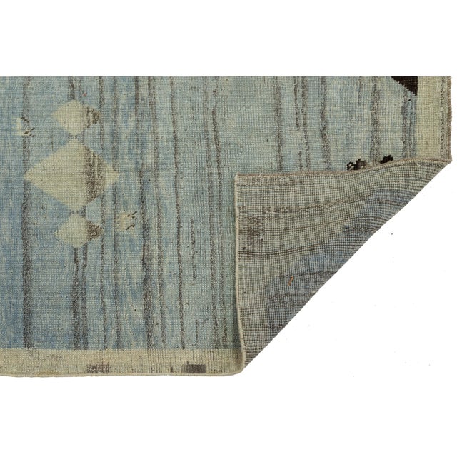 Contemporary Modern Hand-Knotted Gabbeh Wool Rug – Minimalist Blue & Grey Geometric Tribal For Sale - Image 3 of 8