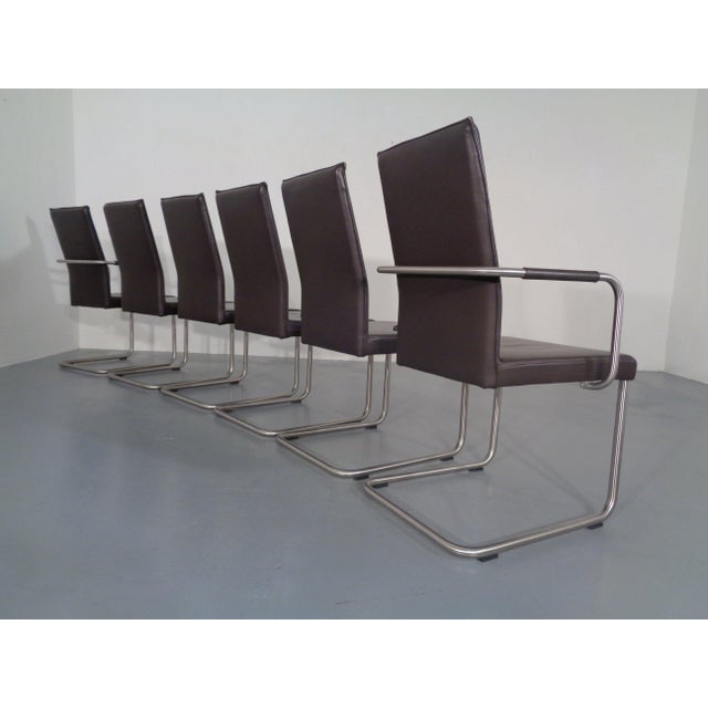 1990s Leather Cantilever Dining Chairs by Karl Friedrich Förster for KFF, 1990s, Set of 6 For Sale - Image 5 of 18