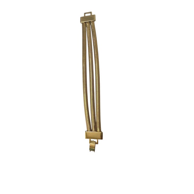 Vintage Gold Tone Herringbone Triple Strand Clasp Bracelet For Sale In Los Angeles - Image 6 of 7