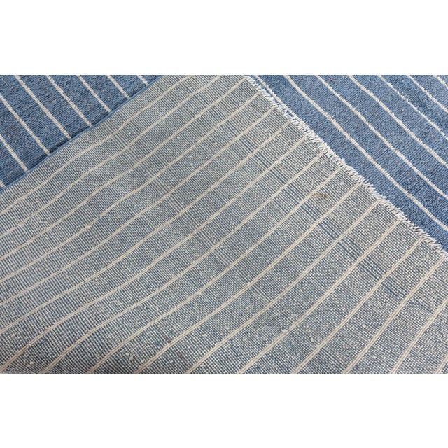 Textile Contemporary Striped Blue and White Handmade Rug by Doris Leslie Blau For Sale - Image 7 of 7