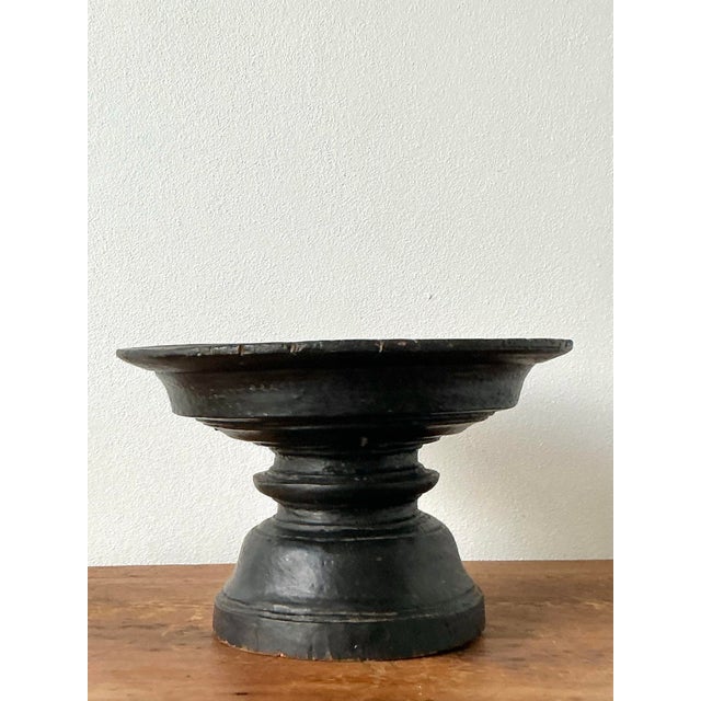 Vintage Boho Carved Wood Decorative Pedestal Bowl For Sale - Image 10 of 12