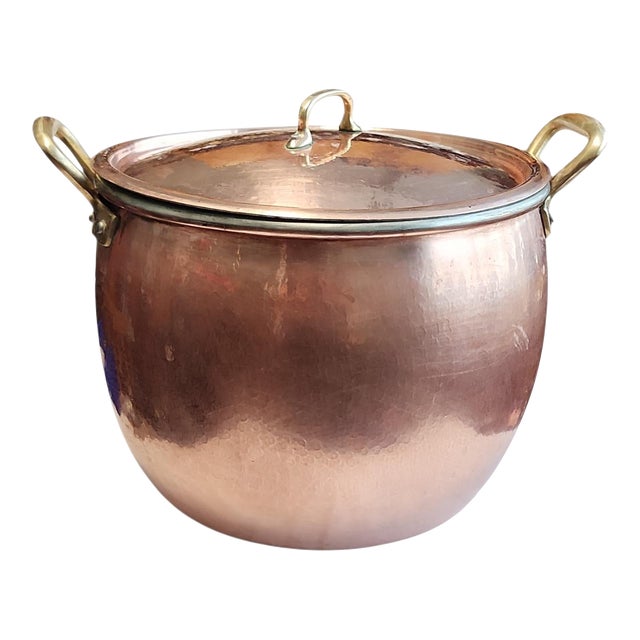 Ruffoni Italy Mid 20th Century 13.25 Quart Lidded Copper Stock Pot For Sale