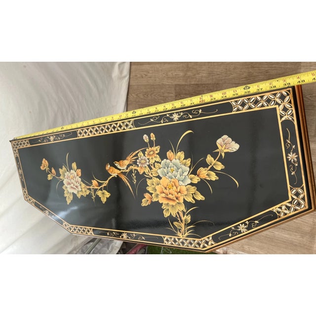 Vintage Chinese Console Cabinet Chinoiserie Mother of Pearl Applique Asian Style For Sale - Image 9 of 11