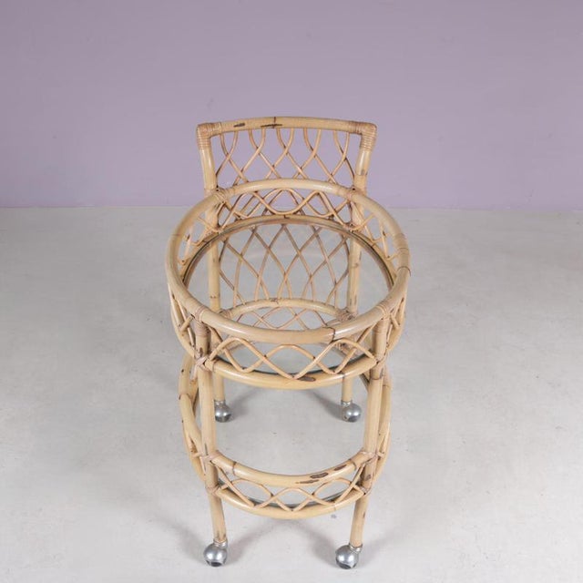 Wood Bamboo Trolley with Glass Tops, Italy, 1950s For Sale - Image 7 of 13