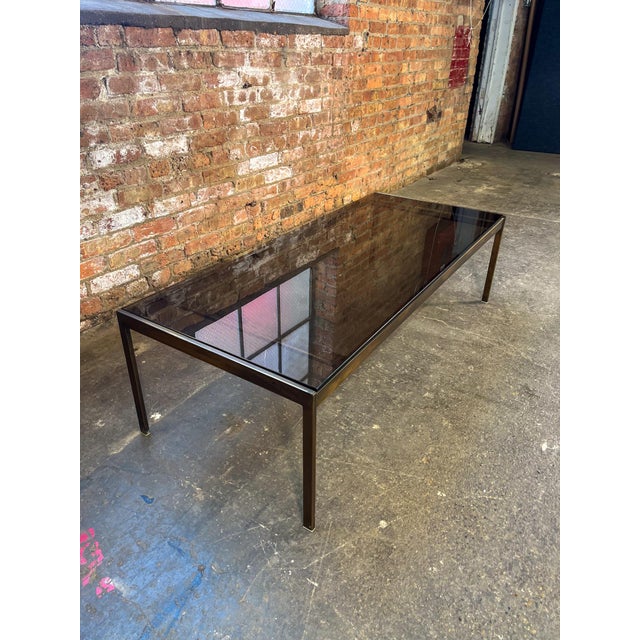 Contemporary Late 20th Century Brushed Bronze Coffee Table With Smoky Glass Top For Sale - Image 3 of 6